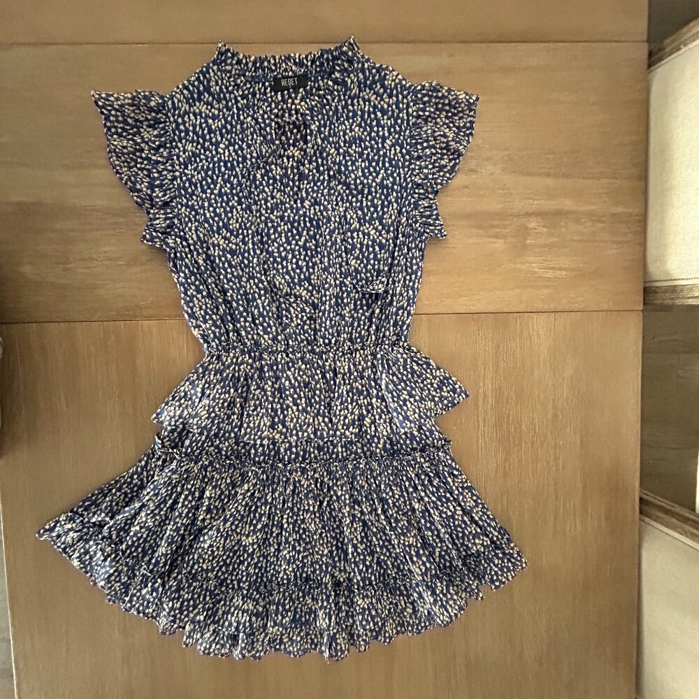 Navy Blue Sleevles Short Dress with Ruffle By RESET, Size Small